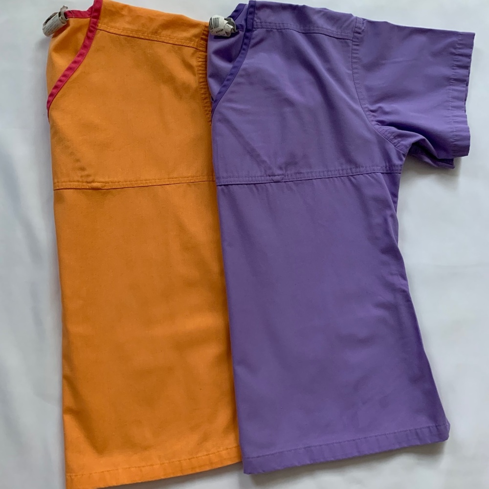 Urbane scrubs cross over tops orange & purple